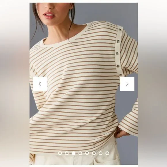 By Anthropologie Maeve Slouchy Striped Long-Sleeve Tee Extra Small - Picture 2 of 7